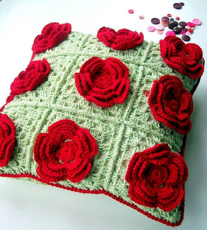 Handmade Cushion Cover with Red Florals