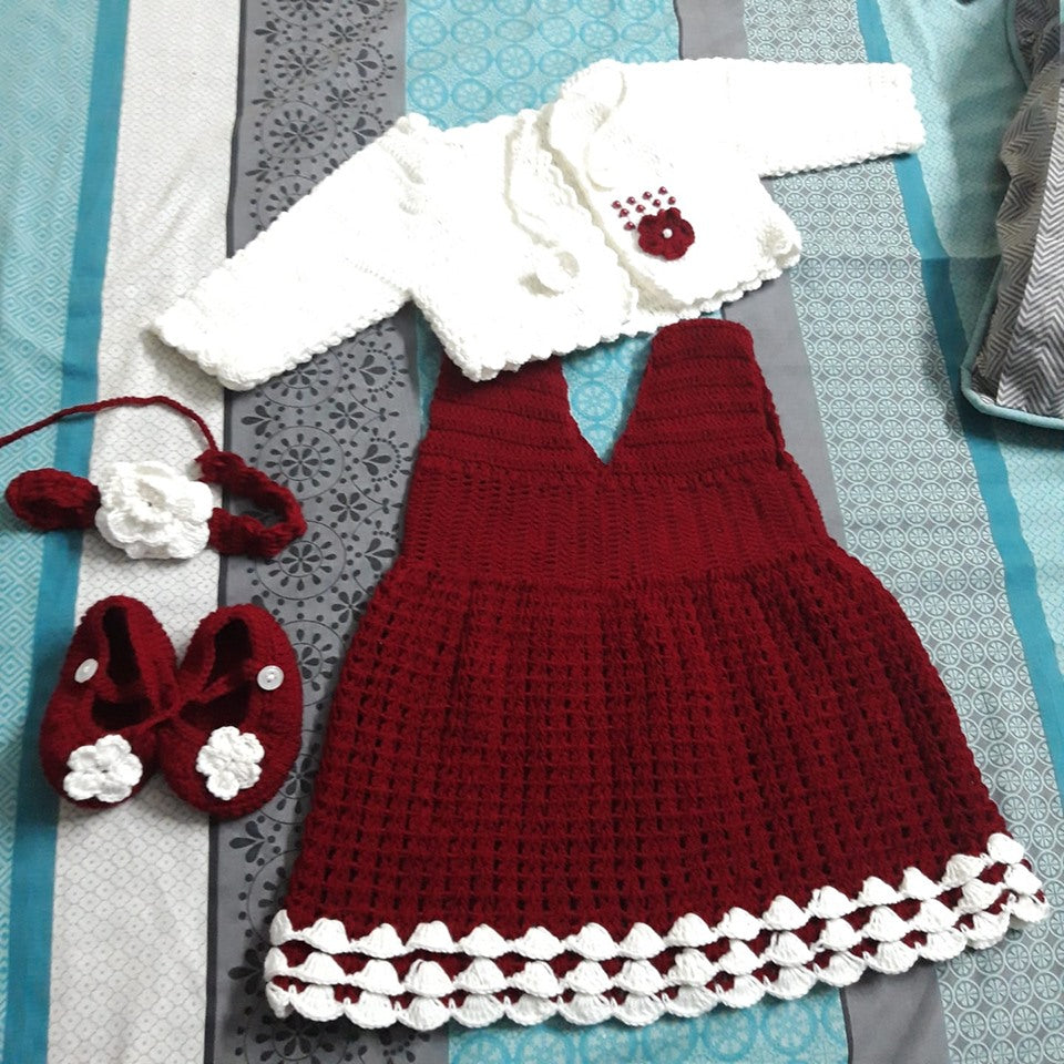 Handmade Crochet Winter Baby Frock Set with Jacket for Girls