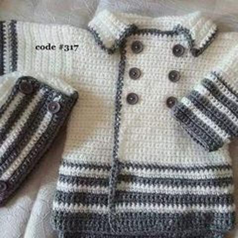 Handmade Crochet Boys Winter Woolen Jersey Sweater β Off White & Grey