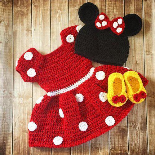 Handmade Crochet Micky Mouse Style Winter Frock Set