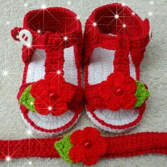 Crochet Girls Sandals And Headband Set
