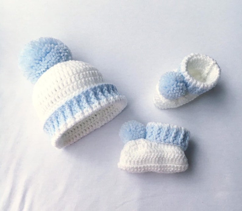 Handmade Crochet woolen baby boy botties and cap