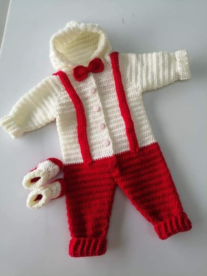 Handmade Crochet Baby Boy Winter Romper- Woolen dress