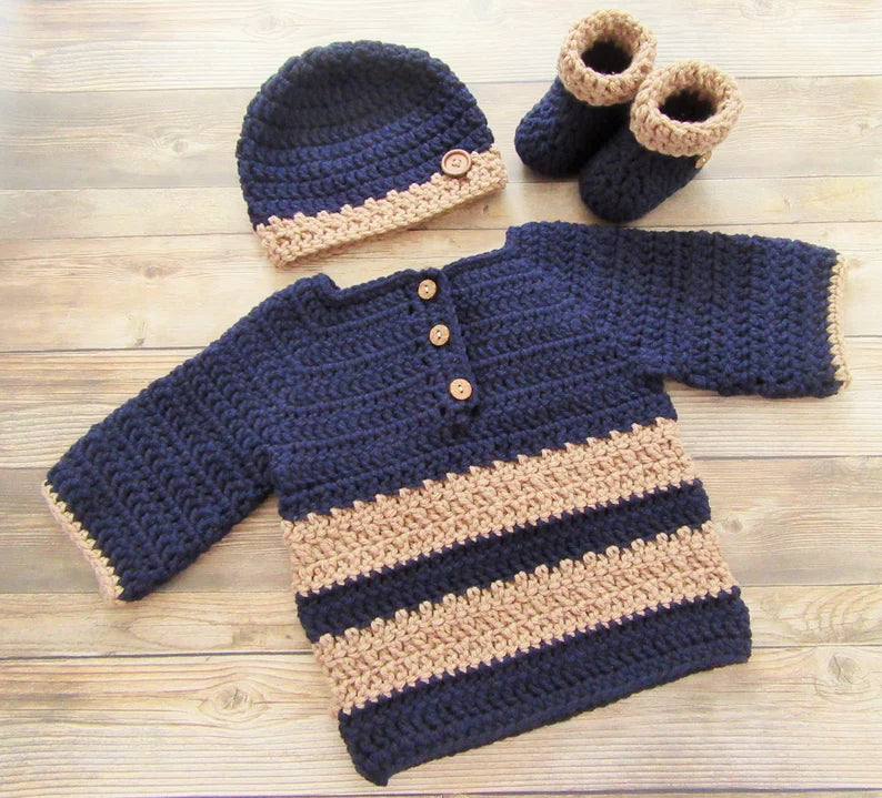Handmade Crochet Boys Winter Dress Set