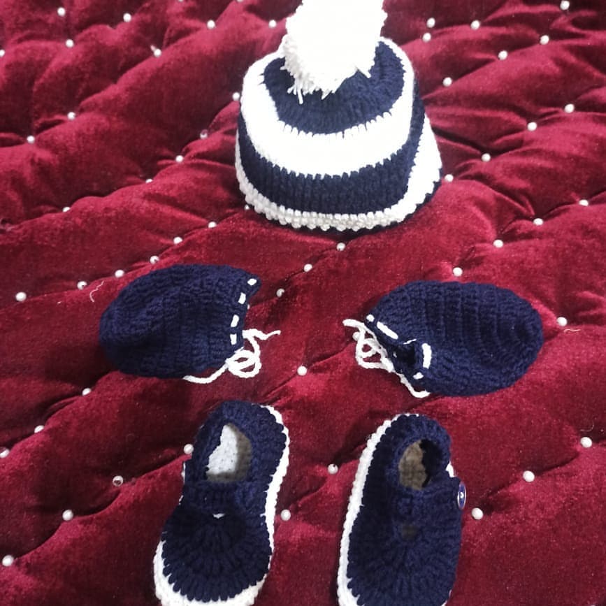 Handmade Boys Cap Shoes And Mittens Set