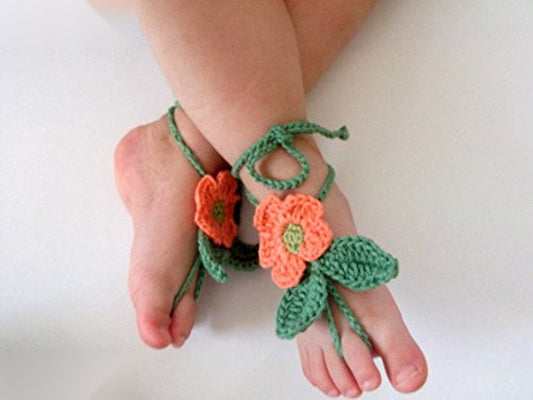 Orange Peach Flower Baby Barefoot Sandals - Summer Comfort Pop