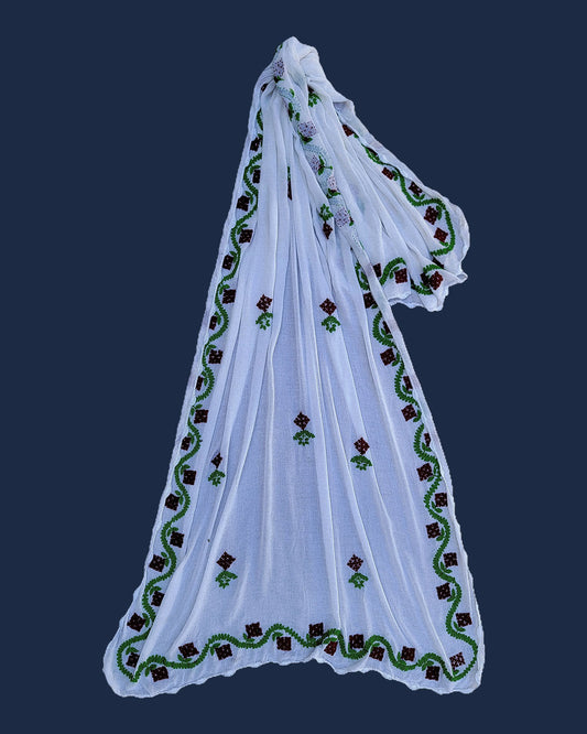 Sufaid Handmade Sindhi Tanka Dupatta | Traditional Karhai Dupatta