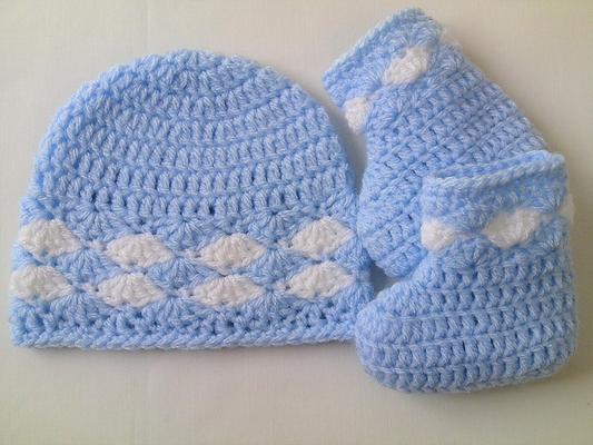 Handmade Crochet baby boy botties and cap set