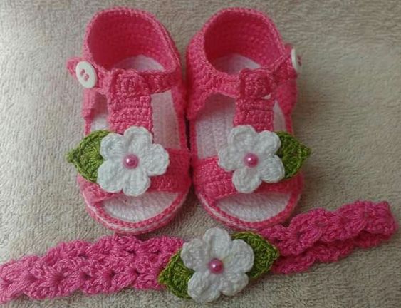 Crochet Girls Sandals And Headband Set