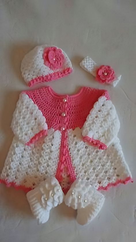 Handmade Crochet Baby Dress Pink & white