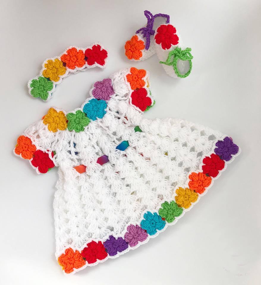 Crochet Rainbow baby dress
