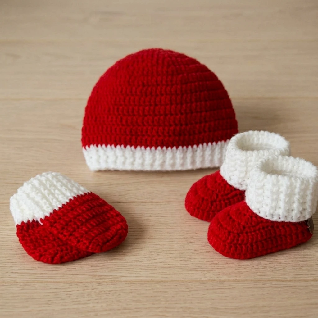 Crochet Baby Boy Cap Mittens Shoes Set
