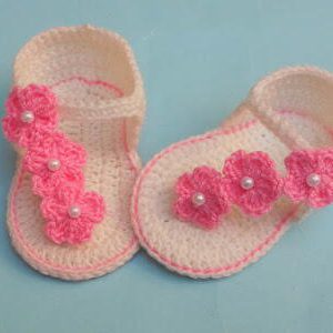 Baby Girl Summer Sandals with Pink Flowers Design