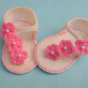 Baby Girl Summer Sandals with Pink Flowers Design