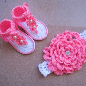 Baby Summer Sandals For Baby Girls with Matching Flower Headband – Soft Infant Summer Shoes Set