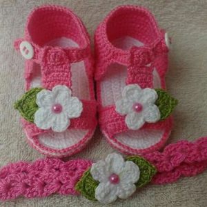Crochet Girls Sandals And Headband Set