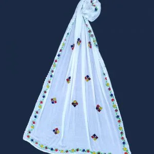 Handmade Balochi Tanka White Dupatta