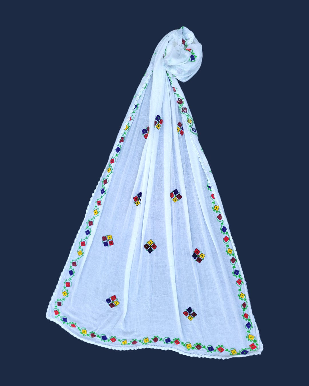 Handmade Balochi Tanka White Dupatta