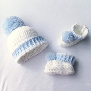 Handmade Crochet baby boy botties and cap