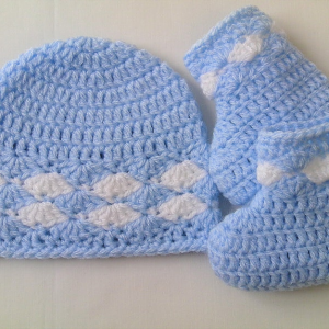 Handmade Crochet baby boy botties and cap set