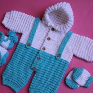 Handmade Crochet Baby Boy Romper For Winter