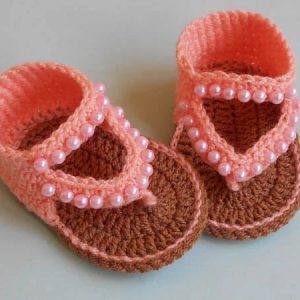 Handmade Crochet Baby Sandals – Peach & Brown