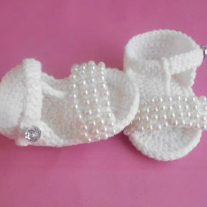 Handmade Crochet Baby Sandals with Pearl Beads