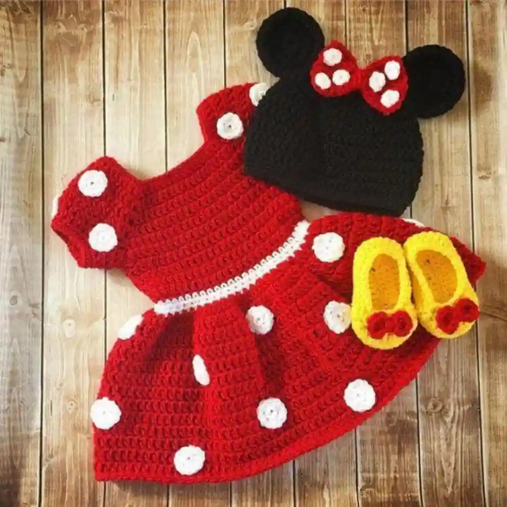 handmade crochet micky mouse style-winter frock set