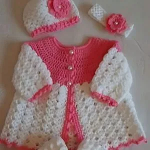 crochet pink and white girl dress