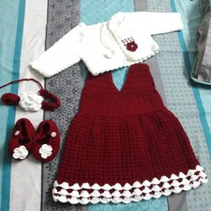 crochet winter baby frock set