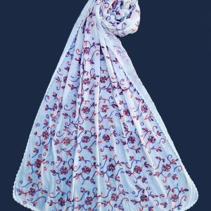 Handmade Embroidered White Dupatta | Handcrafted Floral Karhai Dupatta for Women