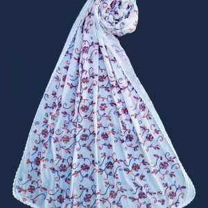 Handmade Embroidered White Dupatta | Handcrafted Floral Karhai Dupatta for Women
