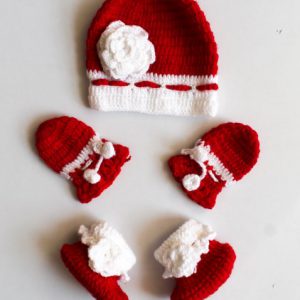 Handmade GirlsCap Shoes And Mittens Set