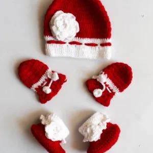 Handmade GirlsCap Shoes And Mittens Set