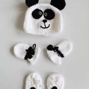 Handmade Panda theme Shoes Cap And Mittens Set