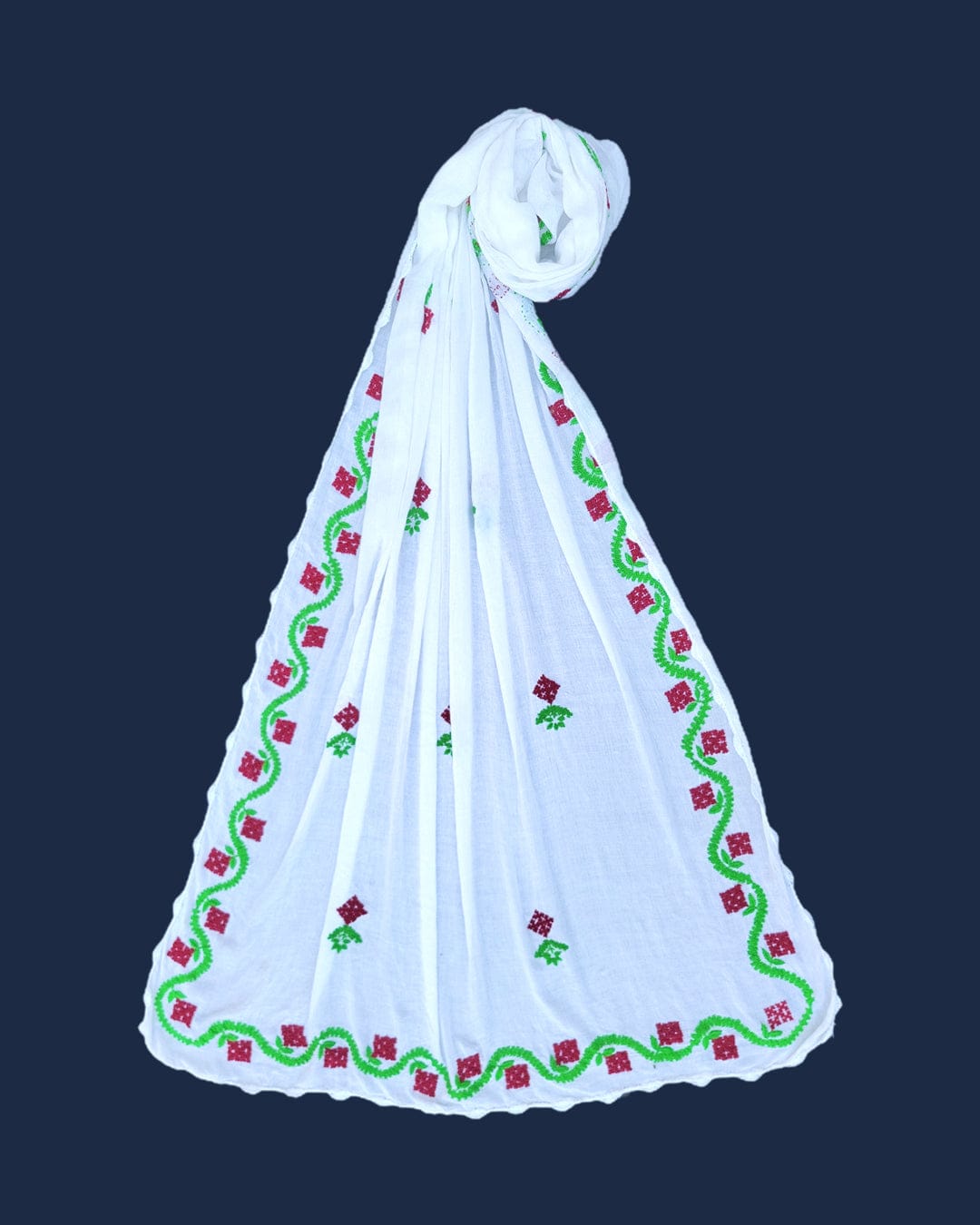 Handmade Sindhi Tanka White Dupatta