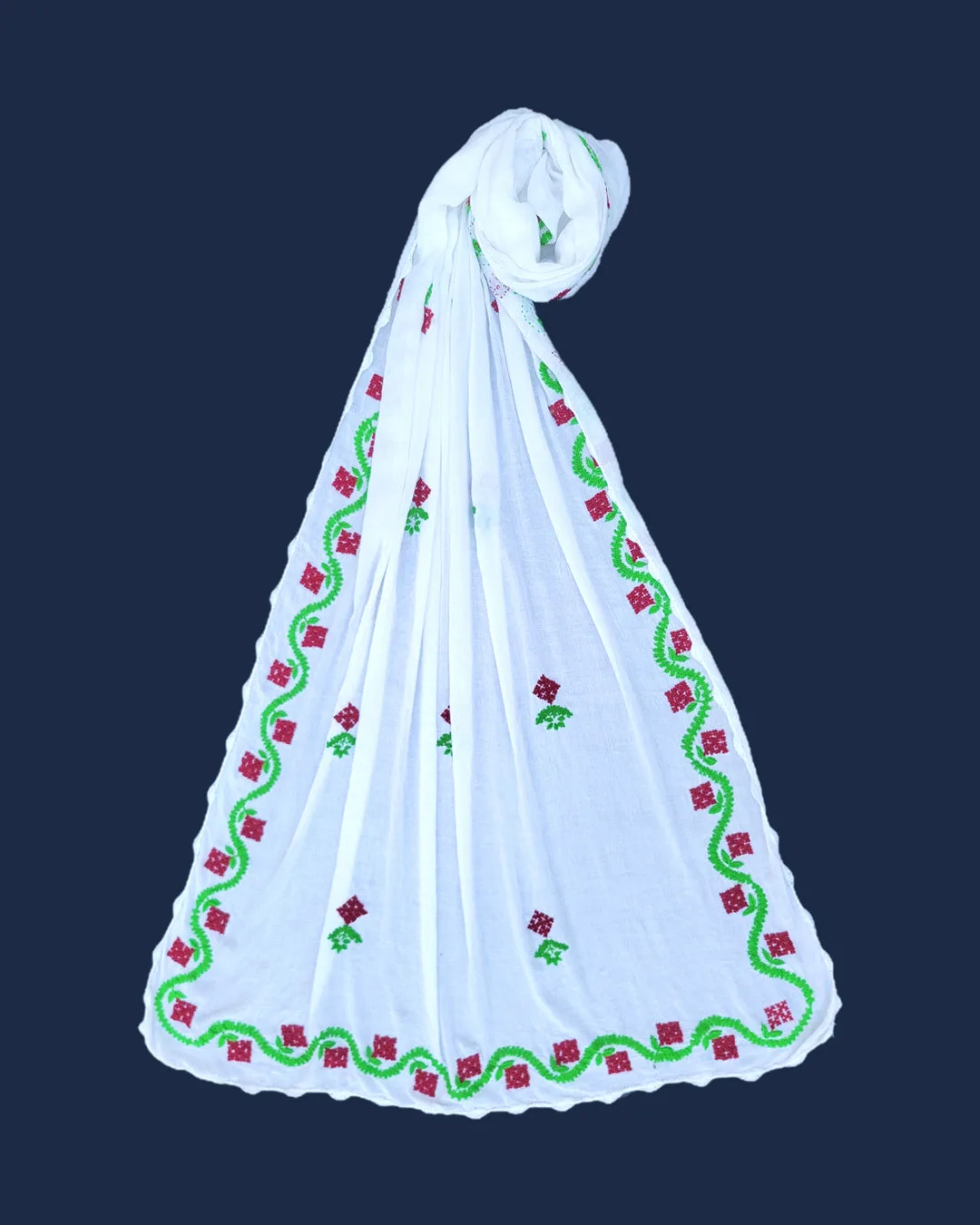 Handmade Sindhi Tanka White Dupatta