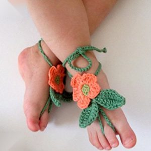 Orange Peach Flower Baby Barefoot Sandals - Summer Comfort Pop