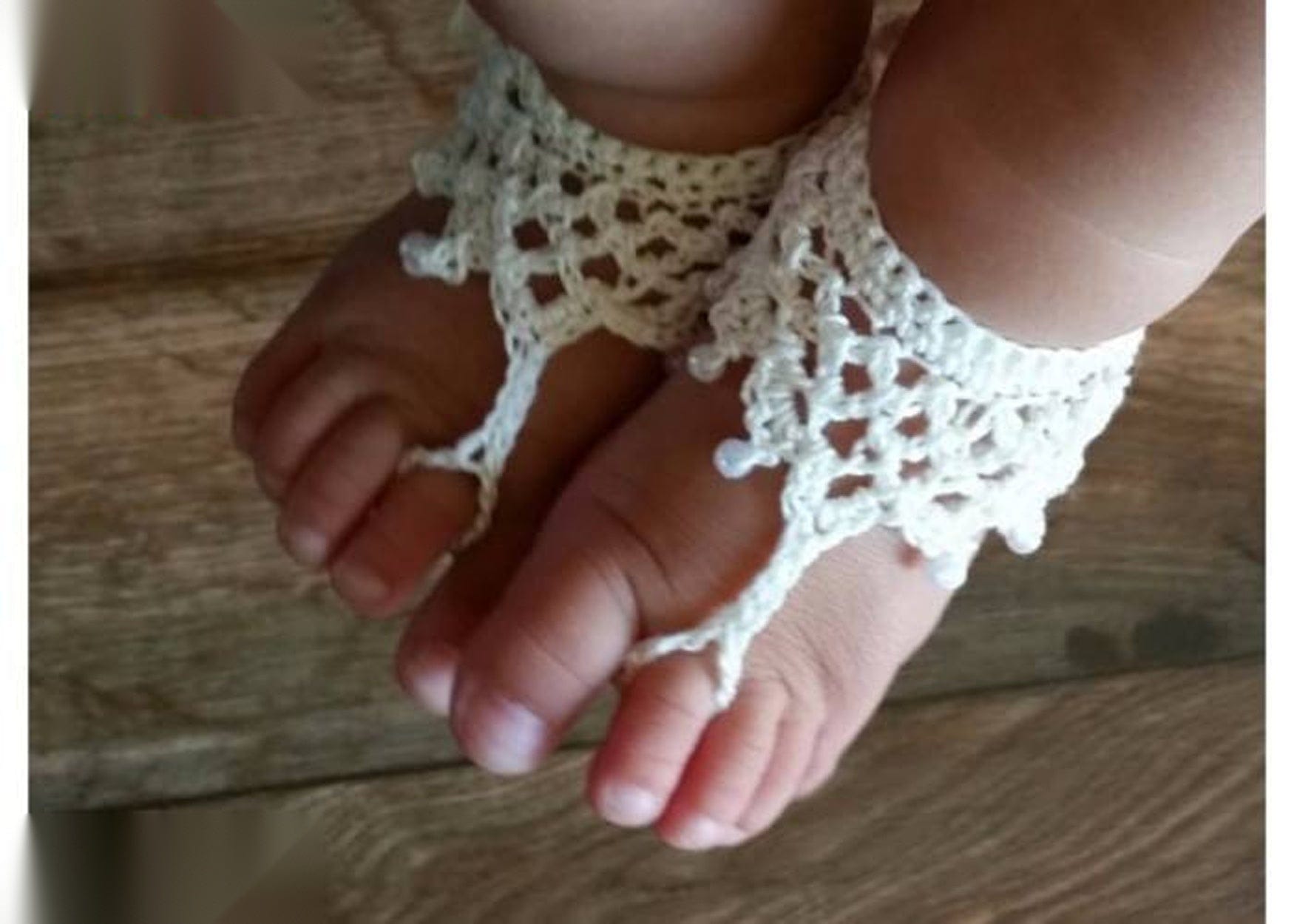 White Crochet Baby Barefoot Sandals - Summer Comfort Classic