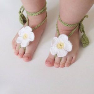 White Daisy Baby Barefoot Sandals - Olive Green Summer Comfort