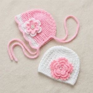 Crochet 3D Flower Baby Girl Cap Set