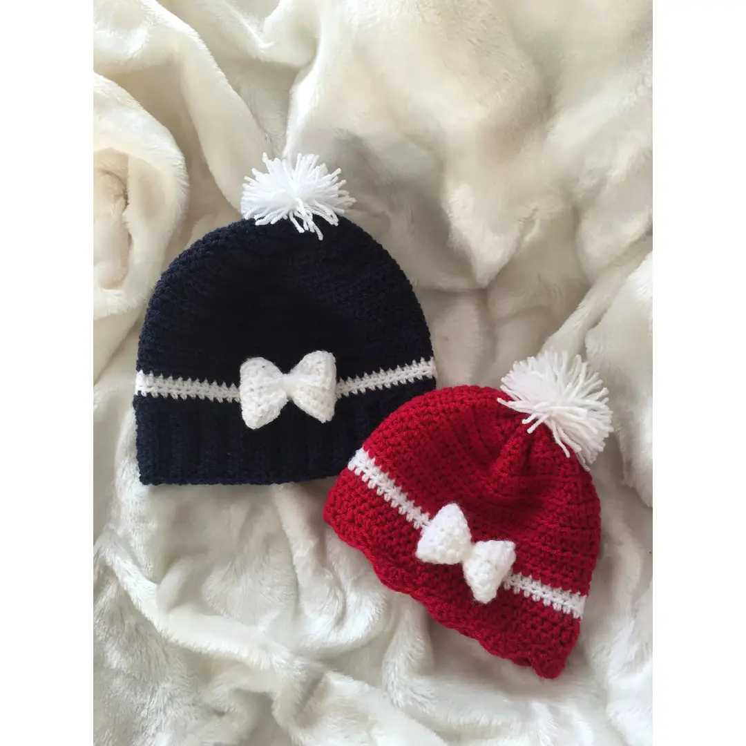 crochet bow baby cap set