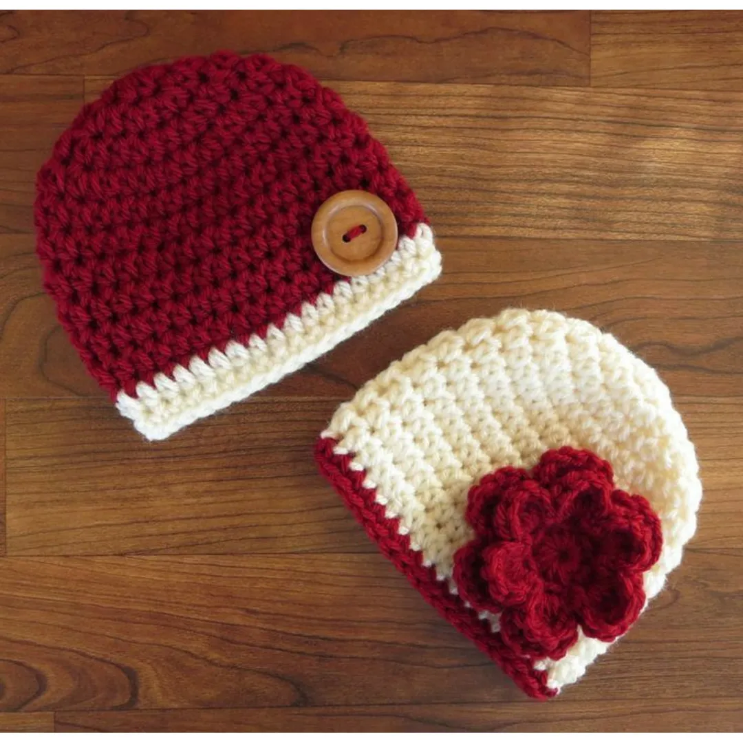 Crochet Maroon Baby Cap Set